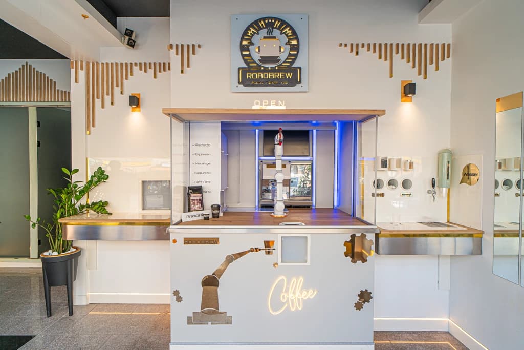 Robobrew counter and bar area, wide interior view