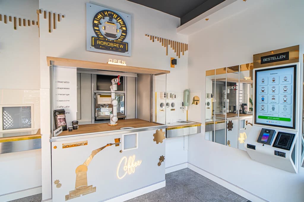 Front counter with pickup window and branded facade